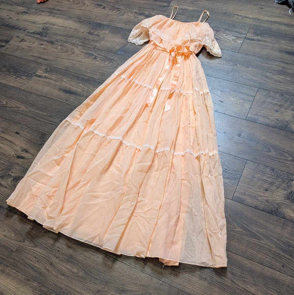 Saks Fifth Avenue Dresses & Skirts - NWT Vintage Saks Fifth Avenue Peach Ruffle Tiered Maxi Dress Size XS/Small